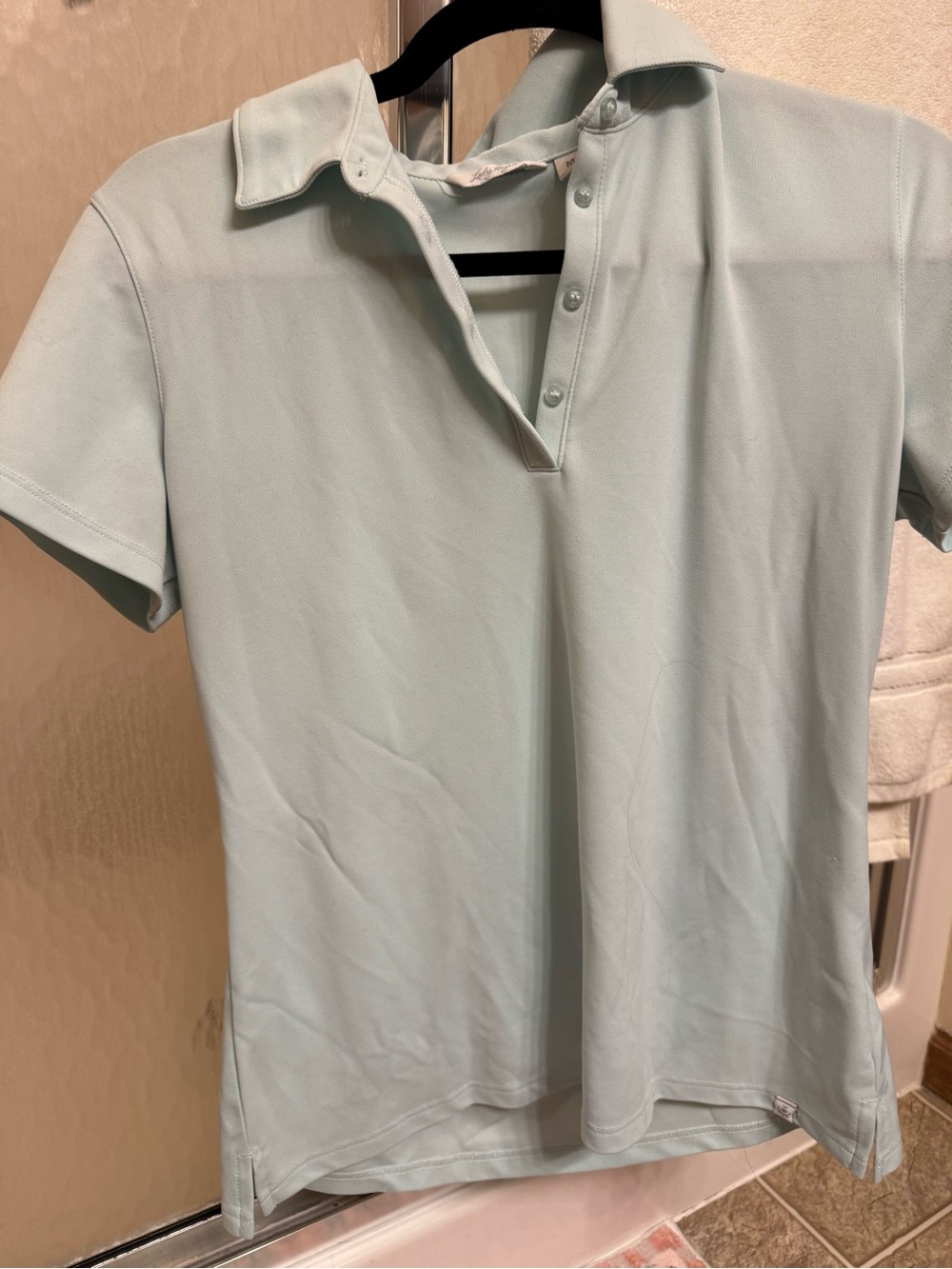 Lady Hagen Short Sleeve Polo Top in Light Blue Size Medium Like New